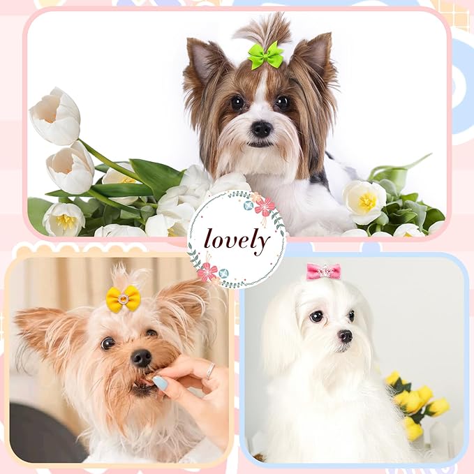 100pcs Crown Dog Hair Bows,Mix Small Medium Dog Hair Grooming Bows,Puppy Cute Solid Hair Bows with Rubber Bands for Daily Wearing Holiday Birthday Dog Hair Costume Accessories