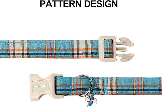 Lionet Paws Boy Dog Collar- Cute Blue Plaid Dog Collars with Plastic Buckle, Light Adjustable Dog Collars for Small Dogs