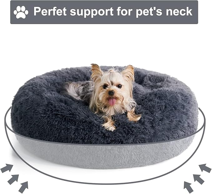 WNPETHOME Calming Dog Beds for Large Dogs, Anti-Anxiety Donut Large pet Bed, Fluffy Faux Fur Plush Dog Bed,Warming Cozy Soft Round Lagre Dog Bed for Large Jumbo Dogs, Cat Cuddler Cushion Bed