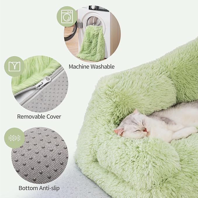 Mewoo Dog Couch, Small Dog Bed with Removable Washable Cover, Cute Cat Couch for Pets, Cat Beds for Indoor Cats with Anti-Slip Bottom (Green)