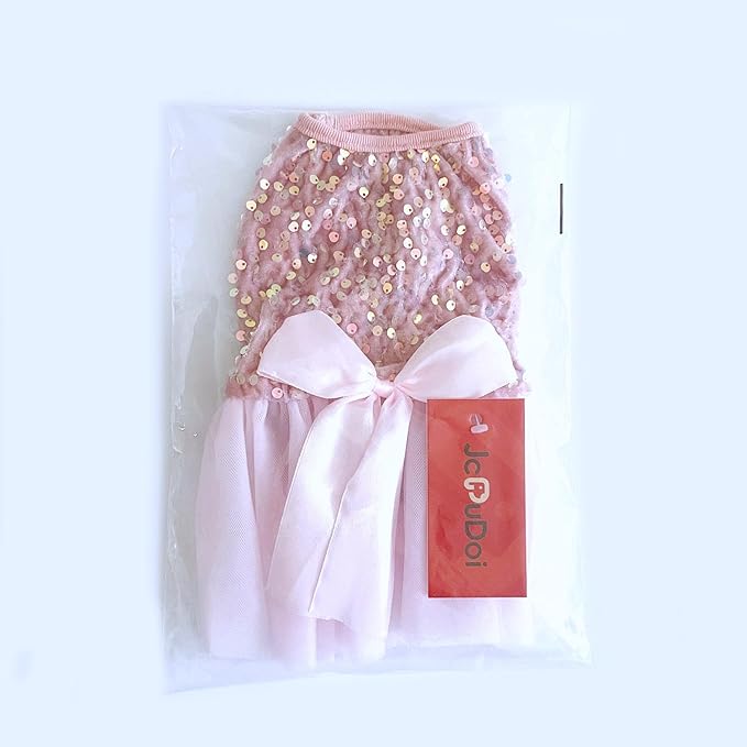 Dog Princess Formal Dress for Small Dogs Girl,Sparkling Sequins Sweet Pet Clothes Wedding Birthday Party Puppy Dresses,Cat Apparel Accessories Costumes Outfit Skirt Pink (Pink, X-Small)
