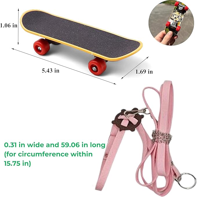 Adjustable Tortoise Leash Funny Skateboard Set, Training Harness Mini Skateboard for Turtle Dragon Bearded Lizard Small Pets, Pet Tortoise Toys, Accessories Tortoises (Pink Large)