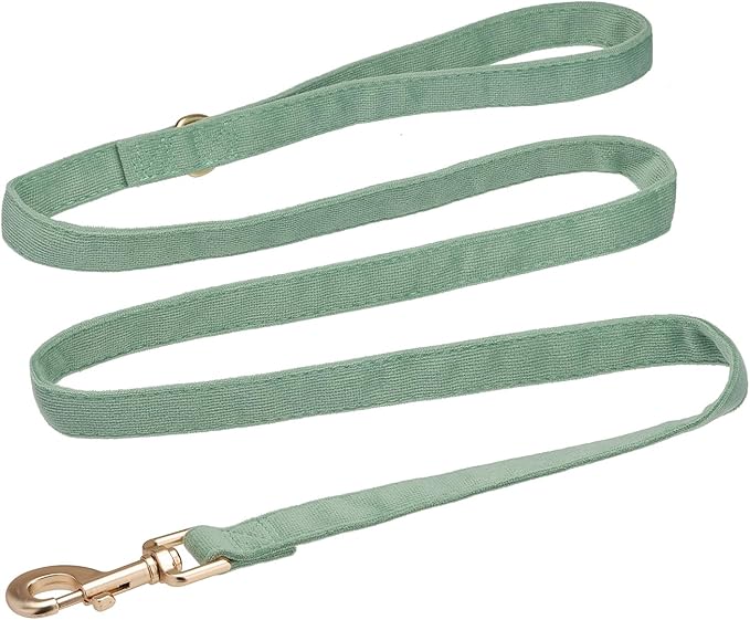 Soft Corduroy Dog Collar and Leash Set, Adjustable Cotton Dog Collars with Metal Buckle and Lead for Medium Dogs,Grass Green