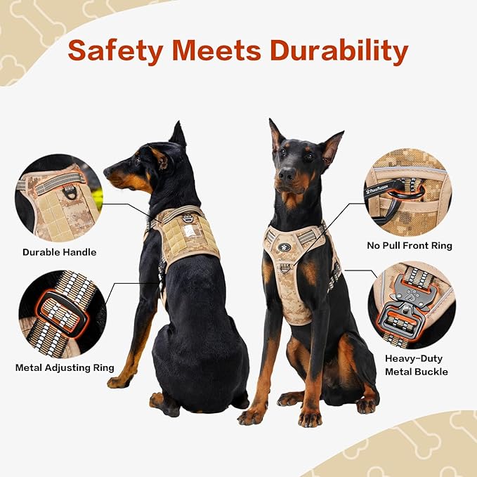 PawsPassion Tactical Dog Harness for X-Large Dogs, Chew-Proof Metal Hardware, Heavy Duty No Pull Dog Harness, Reflective Strips, Adjusting Ring, MOLLE System, Hook and Loop Panel (Forest Recon, XL)