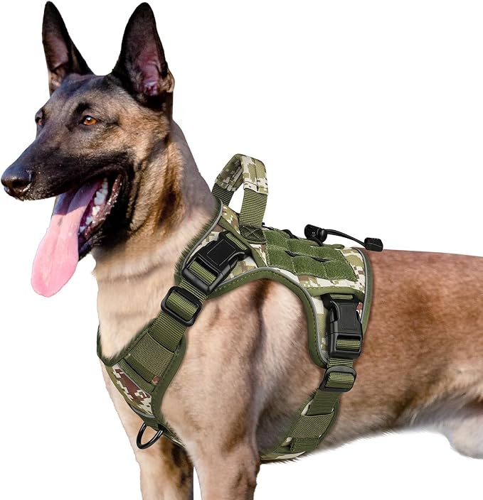WINGOIN Tactical Dog Harness for Medium Dogs, Heavy Duty No Pull Dog Harness with Handle, Adjustable Reflective Military K9 German Shepherd Dog Vest for Training, Walking, Hiking, Green Camo (M)
