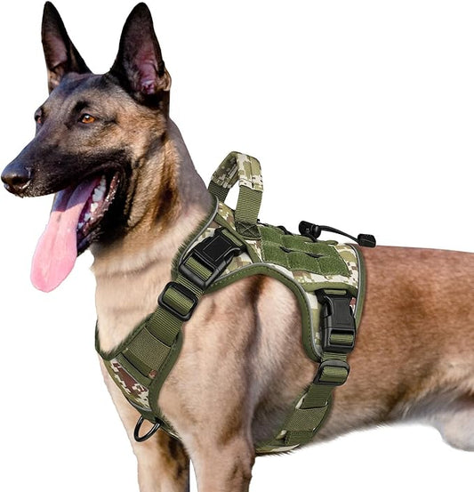 WINGOIN Tactical Dog Harness for Medium Dogs, Heavy Duty No Pull Dog Harness with Handle, Adjustable Reflective Military K9 German Shepherd Dog Vest for Training, Walking, Hiking, Green Camo (M)