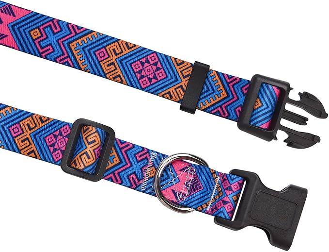 Dog Collar with Bohemia Floral Tribal Geometric Patterns - Soft Ethnic Style Collar Adjustable for Small Medium Large Dogs(Orange Ethnic Style,S)