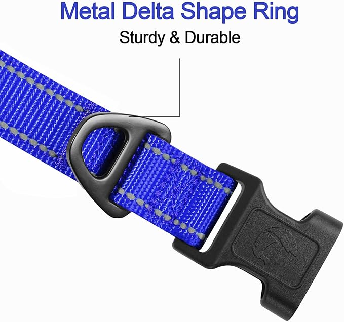 Joytale Reflective Dog Collar,Soft Neoprene Padded Breathable Nylon Pet Collar Adjustable for Large Dogs,Navy Blue,L