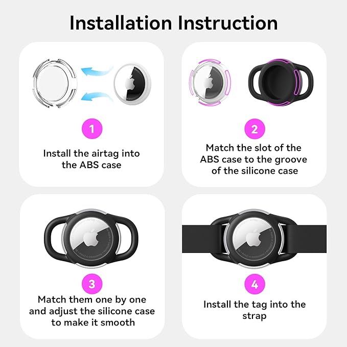 Waterproof Airtag Holder for Dog Collar, Soft Full-Body Protective Airtag Holder for Dog & Cat Collars, Ultra-Durable, Easy Installation, Lightweight Clear Airtag Case (Black, Small)