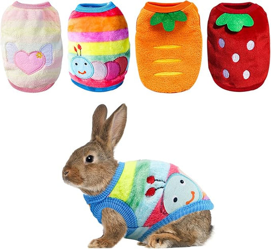4 Pcs Bunny Clothes for Rabbits- Small Animal Guinea Pig Warm Vest Clothes Costume Soft T-Shirt Clothes for Rabbits Hamster Clothes Kitten Ferret Chihuahua Puppy Mini Dog and Small Animals XS