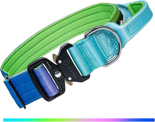 TSPRO Premium Dog Collars Tactical Dog Collar with Handle and Heavy Duty Quick-Release Metal Buckle Durable Thick and Adjustable for Medium to Large Dogs (Gradient Rainbow L)