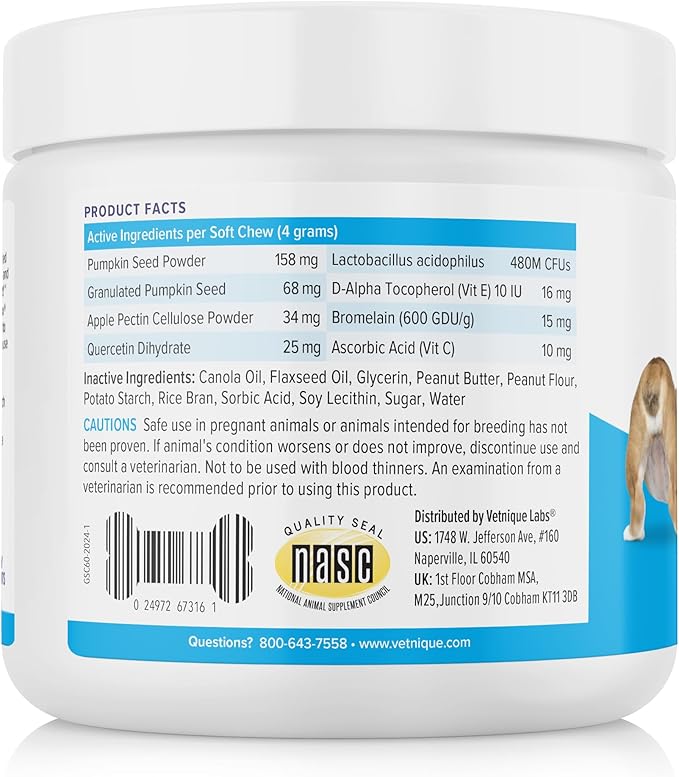 Vetnique Glandex Anal Gland Soft Chew Treats with Pumpkin for Dogs Digestive Enzymes, Probiotics Fiber Supplement for Dogs Boot The Scoot (Peanut Butter Chews, 60 Count)