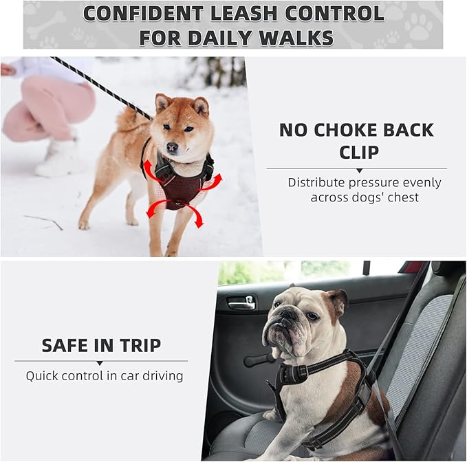 No Pull Dog Harness with Free Heavy Duty 5ft Leash, Adjustable Soft Padded Dog Vest, Reflective No-Choke Oxford Vest with Easy Control Handle (Black, Medium)