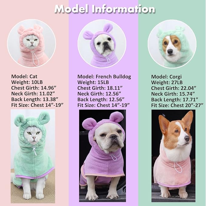 Dog Bathrobe, Microfiber Fast Drying Absorbent Hooded Bath Towel for Puppy Small Medium Large Dog Cat(Green,S)