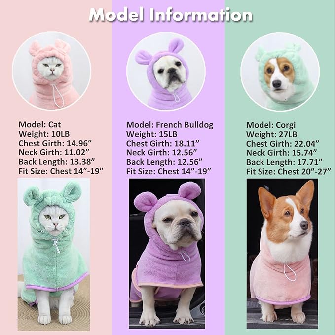 Dog Bathrobe, Microfiber Fast Drying Absorbent Hooded Bath Towel for Puppy Small Medium Large Dog Cat(Green,XL)