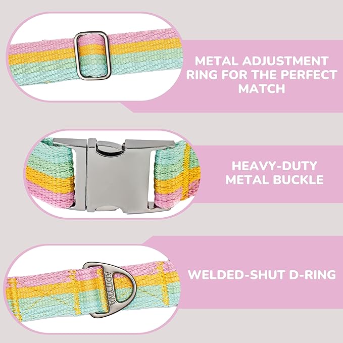ADITYNA Cotton Dog Collar with AirTag Holder - Heavy-Duty Metal Buckle, Breathable, Easy Adjustable for Large & Extra-Large Breeds - for Walking, Training (Pastel Paradise, Fits 19-30" Necks)