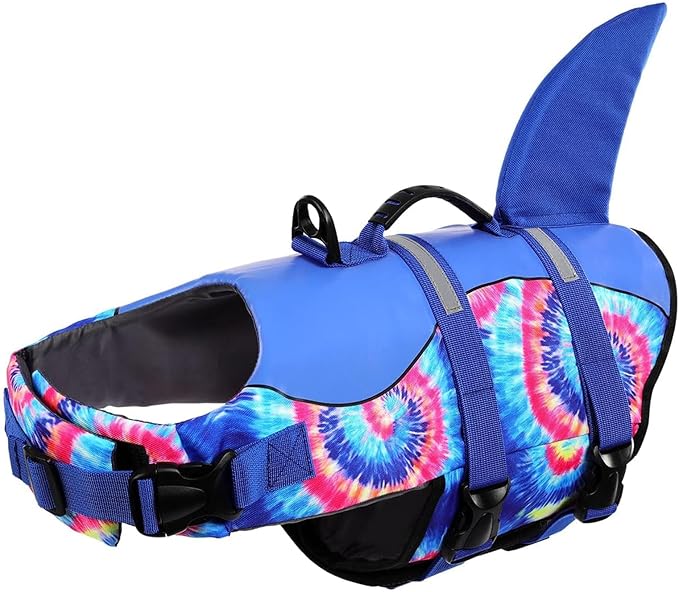 ASENKU Dog Life Jacket, High Grade Polyester Oxford Nylon, Quick Drying, Proper Drainage, Shark Design, for Small Dogs, Blue Bandhnu