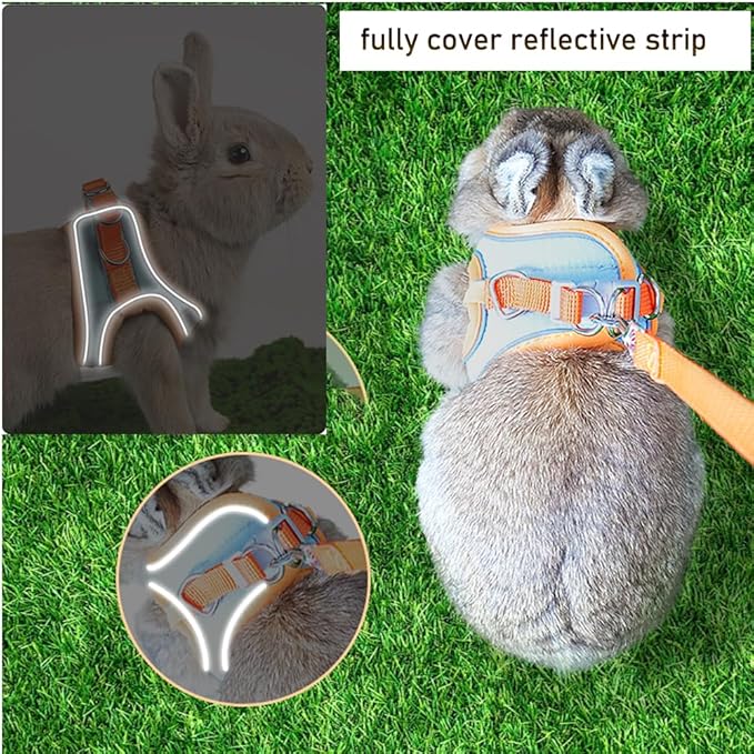 Bunny Harness and Leash Set Reflective Strip Kitten Vest Harness Escape Proof Rabbit Leash Walking Pet Accessories for Small Cat XXS Dog Guinea Pig and Small Animals (Orange, Medium)