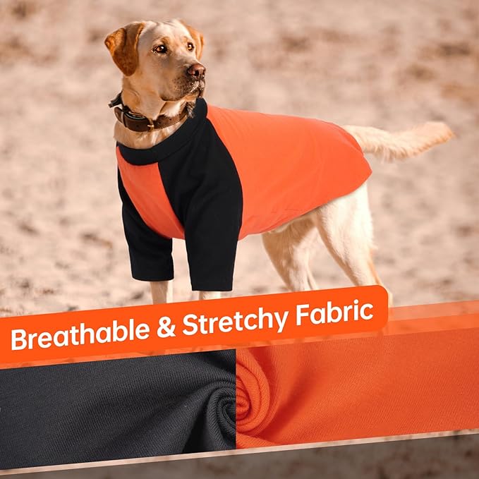 2 Pack Dog Shirts Pet Tshirt with Sleeves Soft Tank Top for Sensitive Skin Sun Protection, Breathable & Stretchy Dog Clothes for Small to Large Dogs Lightweight Summer Pet Outfit, Grey+Orange
