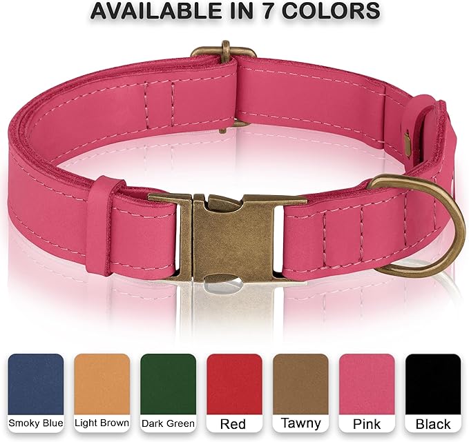 AirTag Dog Collar - Genuine Leather Dog Collar with Apple AirTag Holder and Metal Buckle - Smart GPS Tracking Pet Collars for Small Medium Large Dogs Puppy (Pink, L, 17"-21" Neck Fit)