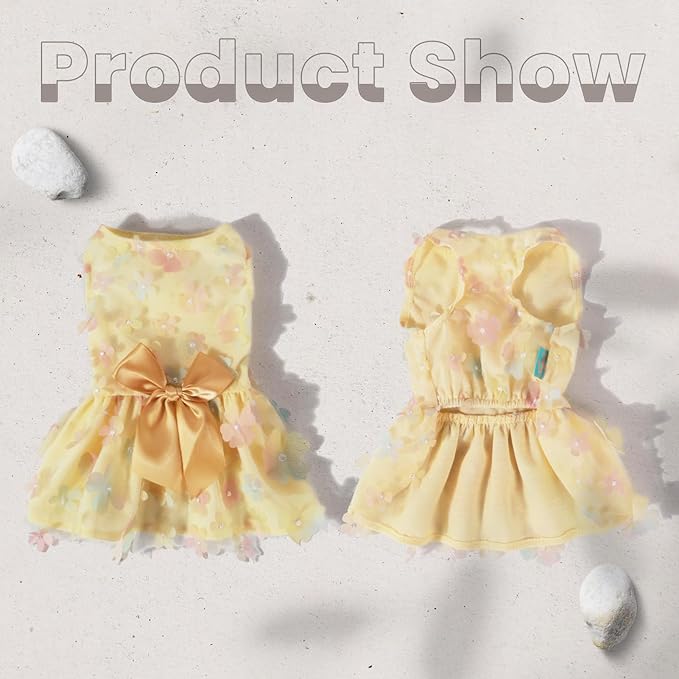 Laifug Dog Dress Puppy Print Princess Dog Dress Cute Party Wear (Yellow, M)