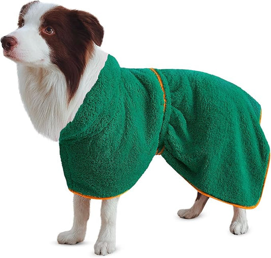 Bienbee Soft Dog Bathrobe,Super Absorbent & Quick-Drying Dog Robe with Hood, Cozy Drying Coat for After Bath, Green XL