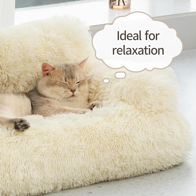 Mewoo Dog Couch, Small Dog Bed with Removable Washable Cover, Cute Cat Couch for Pets, Cat Beds for Indoor Cats with Anti-Slip Bottom (Beige)