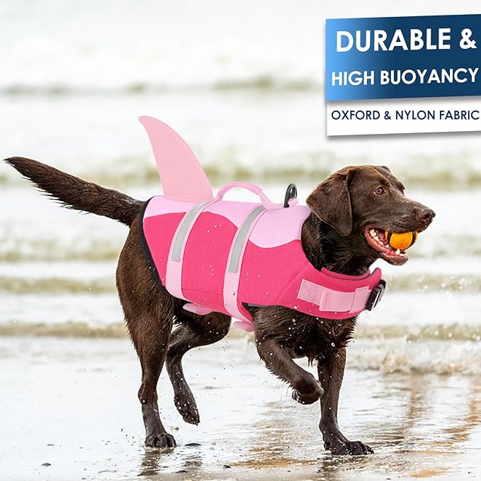 AOFITEE Dog Life Vest, Dog Life Jacket Shark, Reflective Puppy Safety Vest with Superior Buoyancy and Rescue Handle, Adjustable Dogs Swimsuit Float Coat for Small Medium Large Dogs, XS