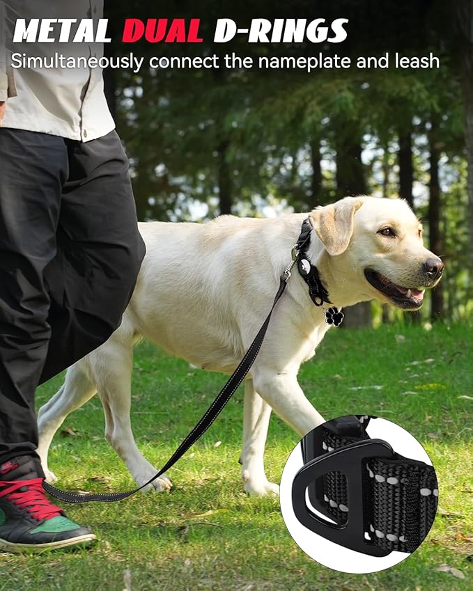 Joytale Airtag Dog Collar, Dual D-Rings, Reflective Pet Collar with Waterproof AirTag Holder, Soft Padded Adjustable for Medium Dogs, Black, M
