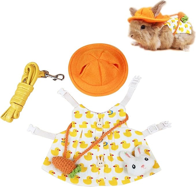 Guinea Pig Clothes,Soft Bunny Ferret Clothes with Pet Rabbit Harness and Leash Mini Hat Bag Cute Brooch for Kitten Small Animal Collars