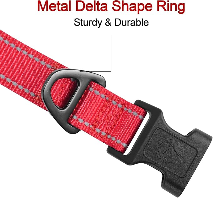 Joytale Reflective Dog Collar,Soft Neoprene Padded Breathable Nylon Pet Collar Adjustable for Medium Dogs,Red,M