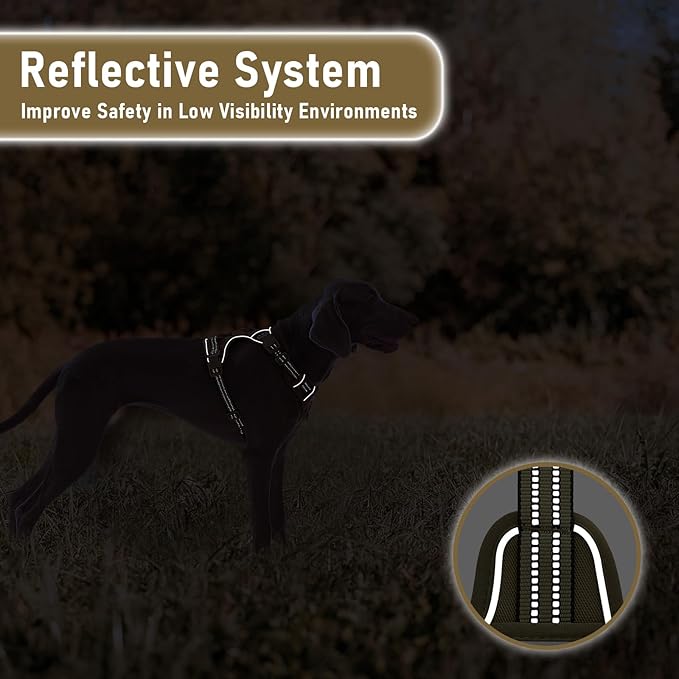 Adjustable No-Pull Reflective Soft Inescapable Dog Vest Harness for Big Dog Breeds, Siberian Husky Labrador Golden Retriever, Breathable Oxford Material, Front Leash Clip Control, L