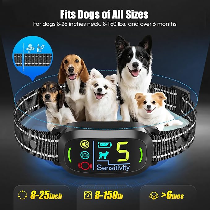 Smart AI Bark Collar for Large Medium Small Dogs, Anti Barking Device with 5 Training Modes, Exclusive Forced Bark-Stopping, Rechargeable Dog Bark Collar with 5 Sensitivity & IP67 Waterproof
