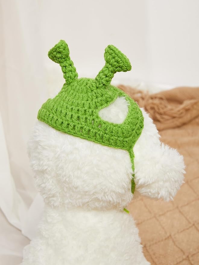 QWINEE Cartoon Alien Design Knit Cute Dog Hat Soft Cat Hat Rabbit Hat Halloween Christmas Party Costume Head Wear Accessories for Puppy Cat Kitten Small Dogs Small Animals Green S