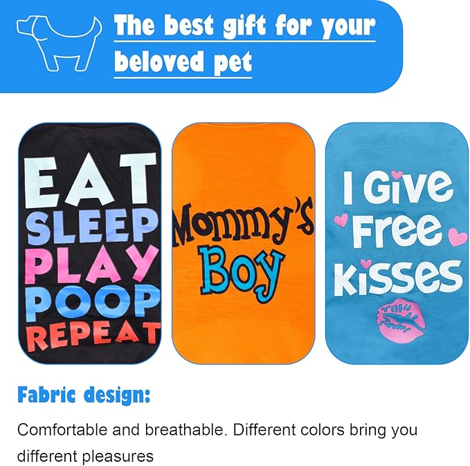 6 Pack Dog Clothes for Small Dogs Boy and Girl, Soft and Breathable Puppy Kitten Dog Shirts with Letters for Pet Cats, Summer Dogs' T-Shirts Apparel Sleeveless Vests for Chihuahua Yorkies