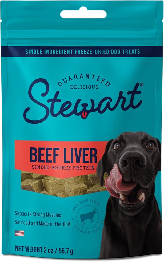 Stewart Single Ingredient Freeze Dried Raw Dog Treats, Beef Liver, 2 Ounce Resealable Pouch, Training Treats or Meal Topper Dogs, High Protein, Grain-Free, Gluten-Free