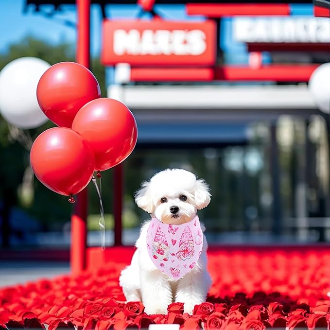 7 Pack Valentines Day Dog Bandanas for Small Dogs Cats Puppy Breed 18 Inch Heart Lip Rose Dog Bandanas Adjustable Dogs Scarves Grooming S