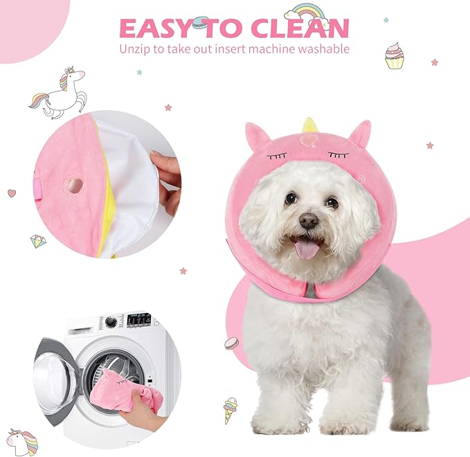 IEUUMLER Inflatable Recovery Dog Collar, Protective Donut Cone, Adjustable Soft Collar for Dog and Cat After Surgery Prevent from Biting & Scratching EU002 - Unicorn L