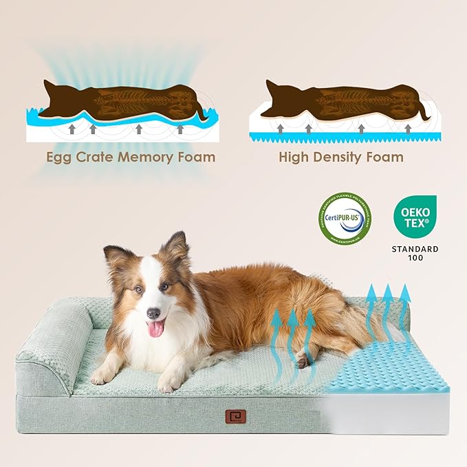 EHEYCIGA Memory Foam Dog Bed Medium Sized Dogs, Waterproof Dog Bed Orthopedic with Washable Removable Cover, Non-Slip Pet Bed Couch for Crate, 30x20x6 Inches, Greyish Green