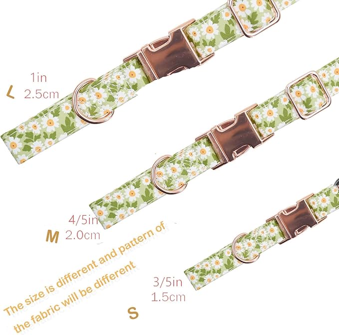 Metal Buckle Dog Collar, Durable Adjustable Dog Collar Soft for Small Medium Large Dogs (003-Green Flower, M(13-18in)