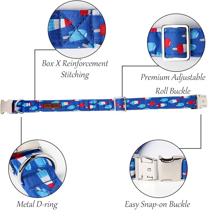 Lionet Paws Patriotic Dog Collar with Bowtie, 4th of July, Soft and Comfortable Adjustable Summer Popsicle Bowtie Collar for Puppies and Cats Male Female Gift, XXS, Neck 7-11 inches