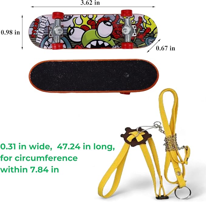 Adjustable Tortoise Leash and Funny Skateboard Set, Training Harness and Mini Skateboard for Turtle Dragon Bearded Lizard Small Pets, Pet Tortoise Toys, Accessories for Tortoises (Small)