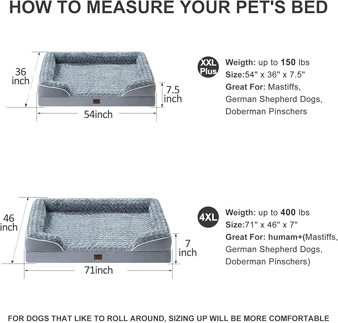 WNPETHOME Jumbo Orthopedic Dog Bed, Great Dane Dog Beds for Giant Dogs, Bolster Dog Sofa Bed,Waterproof Dog Couch for Pet Sleeping, Pet Bed for Large Dogs