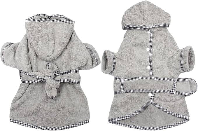 Dog Bathrobe, Microfiber Fast Drying Absorbent Hooded Bath Towel White for Puppy Small Medium Large Dog Cat (S, Gray)