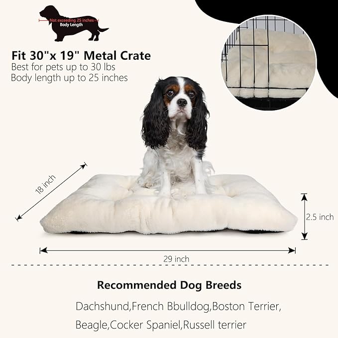 Dog Beds for Crates 30x19 Washable for Medium Size Dogs Soft 30 inch Crate Pad for Kennel or Cage with Anti-Slip Bottom Sleeping Mat Ideal for Dog Crates | Machine Wash & Dryer Friendly,Cream White