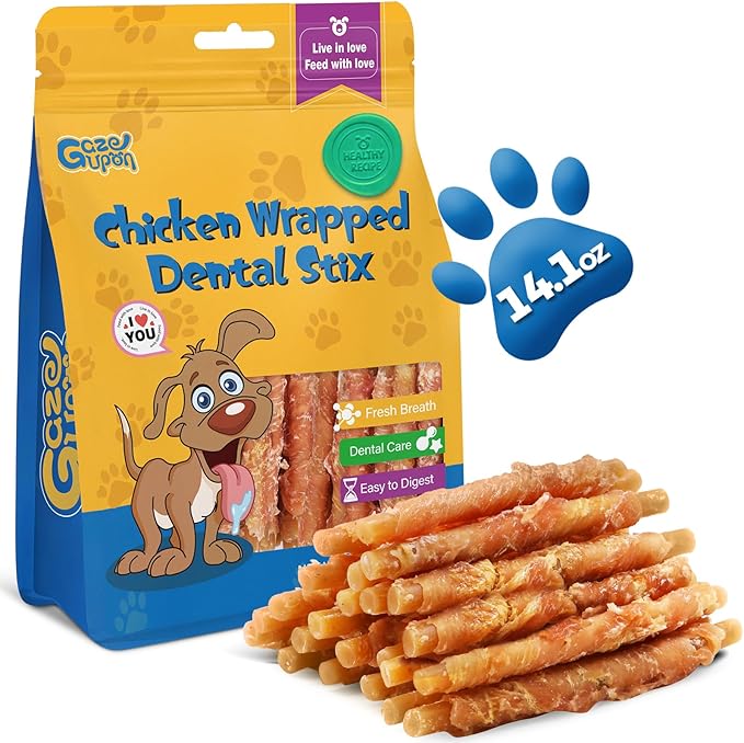 Dog Dental Treats, Chicken Wrapped Peanut Butter Sticks, Healthy Training Snacks for Dogs, Easy to Digest, w/Glucosamine Chondroitin