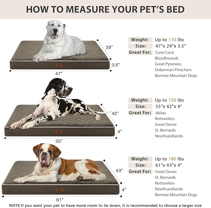 WNPETHOME Orthopedic Dog Beds for Large Dogs, Extra Large Waterproof Dog Bed with Removable Washable Cover & Anti-Slip Bottom, Egg Crate Foam Pet Bed Mat