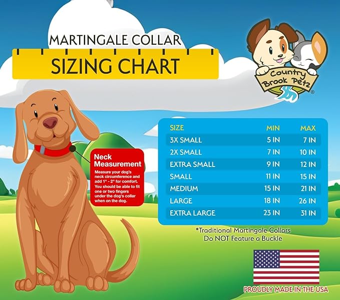 Country Brook Petz Martingale Dog Collar - Heavy-Duty Training Collar with No Buckle - Service Dog Collar for All Pups - Vibrant, Colorful Collection (Ocean Blue, 3/8 Inch, 2XS)