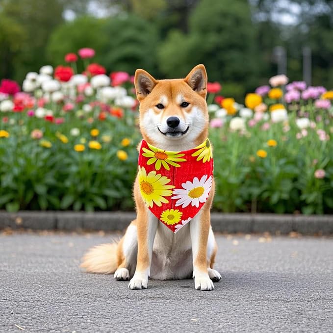100PCS Dog Bandanas Floral Spring Flowers Bulk for Small Medium Dog Pink Purple Bule Kerchief Triangle Bibs Head Scarves for Boys Girls Grooming Accessories Costume