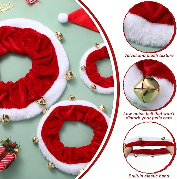 3 Pcs Christmas Jingle Bell Dog/Cat Collars Buckle Festive Christmas/Holiday Plush Neckwear for Xmas Dog Cat Outfit Pet Stretchable Scrunchy Costume Accessory Soft Collar with Bell(Medium)